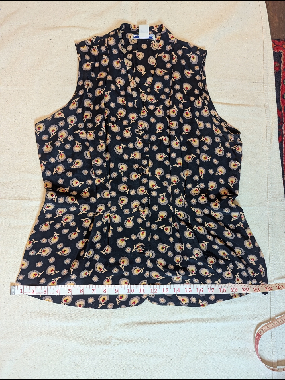 Anna And Frank Navy Silk Floral Sleeveless Button-Front Blouse - Picture 11 of 12